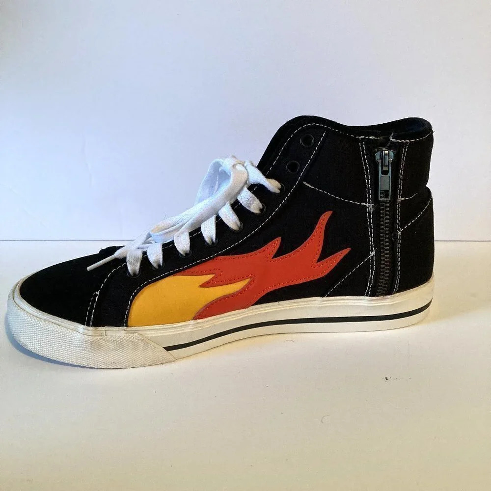 Zara Man High Top Sneakers Black with Orange & Gold Flames, EU Size 42 - Picture 2 of 9
